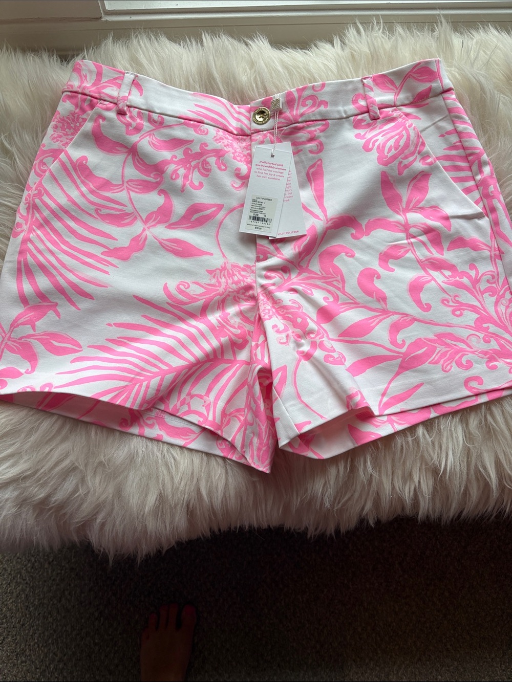 Lilly Pulitzer White & Pink Floral Print Bermuda Shorts